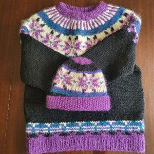 Beautiful Vintage Icelandic Handmade Wool Sweater w/Matching Hat
